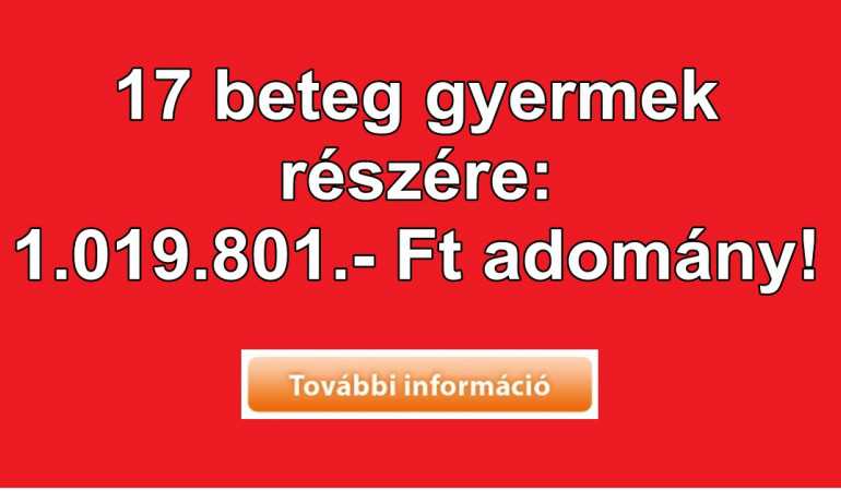 17 beteg gyermek részére: 1.019.801.- Ft adomány!