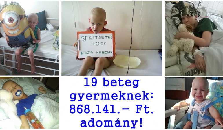 19 beteg gyermeknek: 868.141.- Ft. adomány!