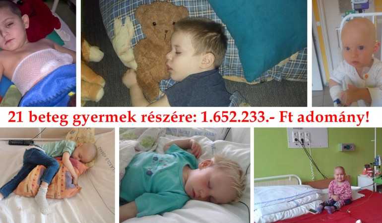 21 beteg gyermek részére: 1.652.233.- Ft adomány!