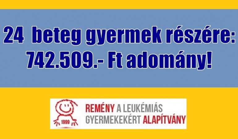 24  beteg gyermek részére: 742.509.- Ft adomány! Köszönjük!