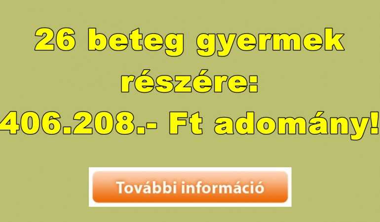 26 beteg gyermek részére: 406.208.- Ft adomány!