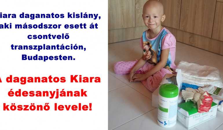 A daganatos Kiara édesanyjának köszönő levele