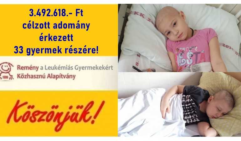 3.492.618.- Ft célzott adomány érkezett 33 beteg gyermek részére!