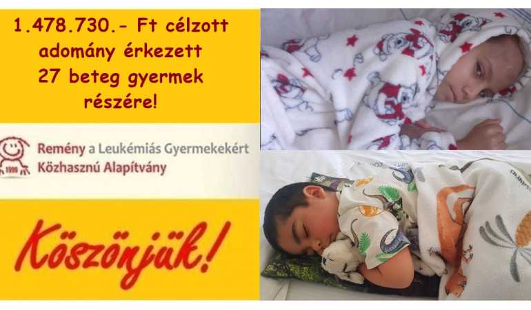 1.478.730.- Ft célzott adomány érkezett 27 beteg gyermek részére!