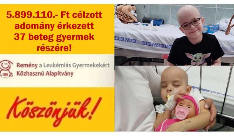 5.899.110.- Ft célzott adomány érkezett 37 beteg gyermek részére!