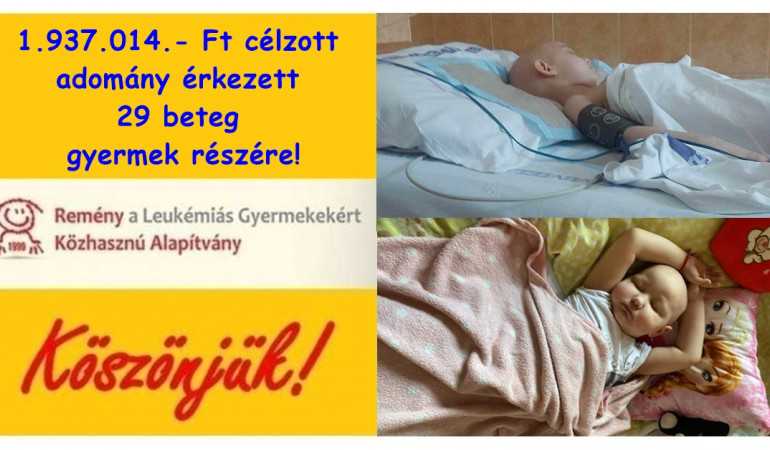 1.937.014.- Ft célzott adomány érkezett 29 beteg gyermek részére!
