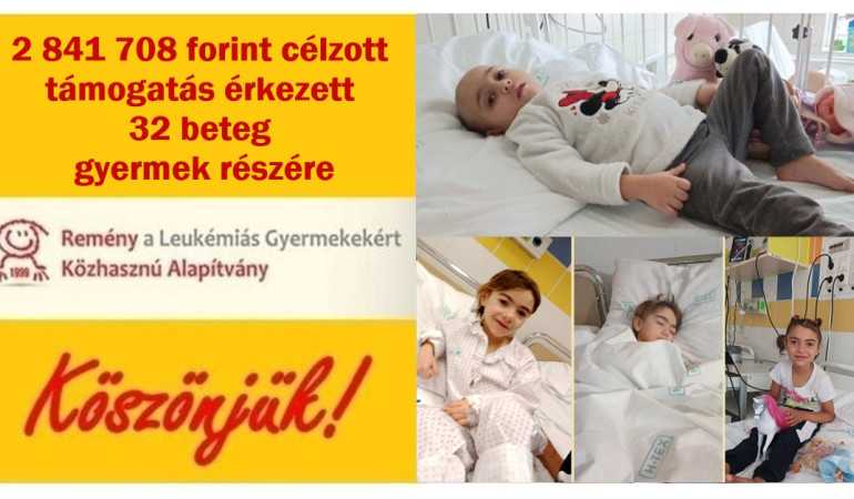 2 841 708 forint célzott támogatás érkezett 32 beteg gyermek részére