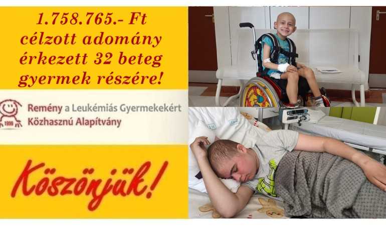 1.758.765.- Ft  célzott adomány  érkezett 32 beteg  gyermek részére!