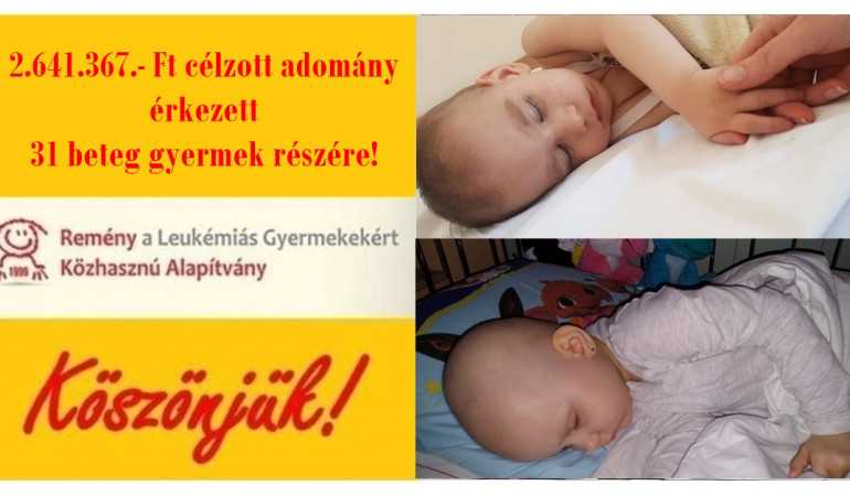 2.641.367.- Ft célzott adomány érkezett 31 gyermek részére! Köszönjük!