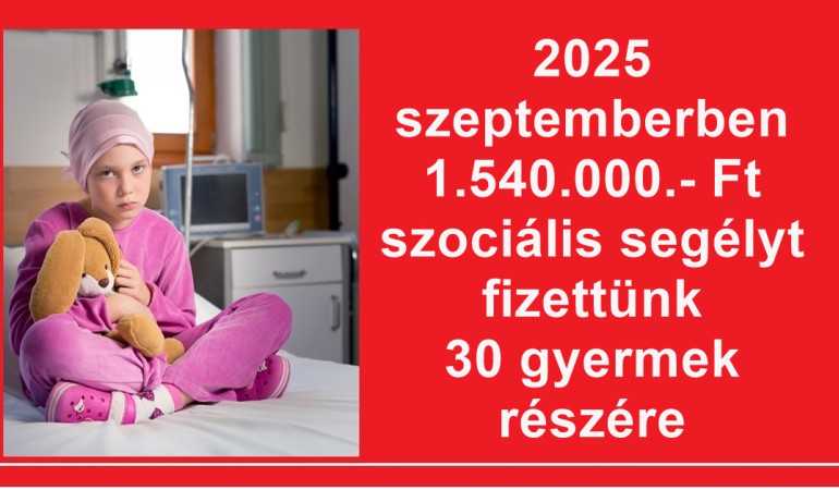 2025 szeptemberben 1.540.000.- Ft szociális segélyt fizettünk 30 gyermek részére