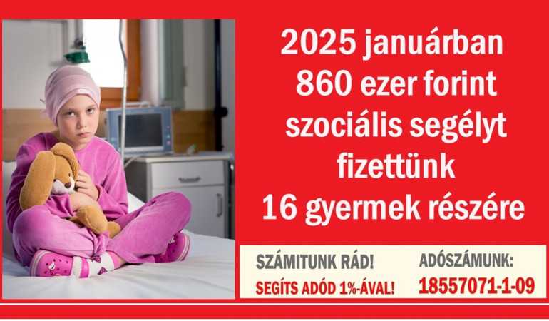 2025 januárban 860 ezer forint szociális segélyt fizettünk 16 gyermek részére