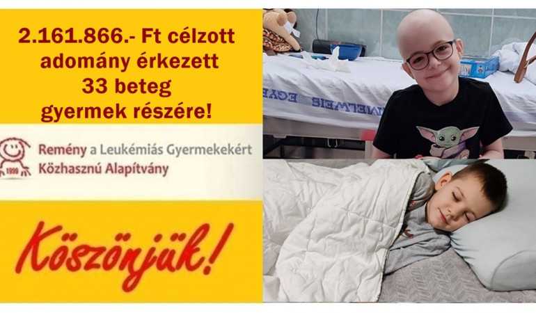 2.161.866.- Ft célzott adomány érkezett 33 beteg gyermek részére!
