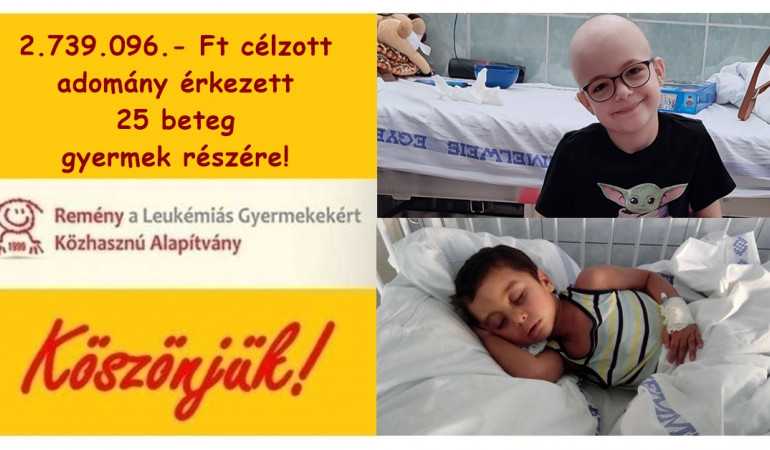 2.739.096.- Ft célzott adomány érkezett 25 beteg gyermek részére!