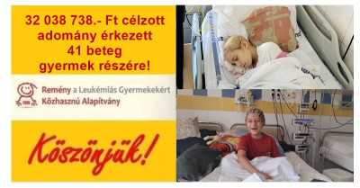 32 038 738.- Ft célzott adomány érkezett 41 beteg gyermek részére!