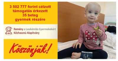 3 502 777 forint célzott támogatás érkezett 35 beteg gyermek részére