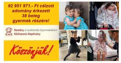 92 951 971.- Ft célzott adomány érkezett 38 beteg gyermek részére!
